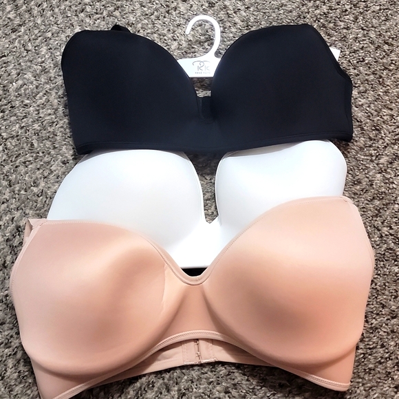 Set of 3 bras. Beige, black and white. No under wire. Lightly lined. - Picture 1 of 5